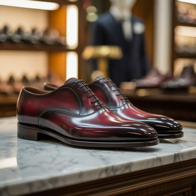 Crafted Leather Mens Designer Classic Luxury Burgundy Patina Leather Dress Lace up Shoes