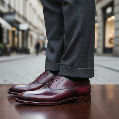 Crafted Leather Mens Designer Classic Luxury Burgundy Patina Leather Dress Lace up Shoes