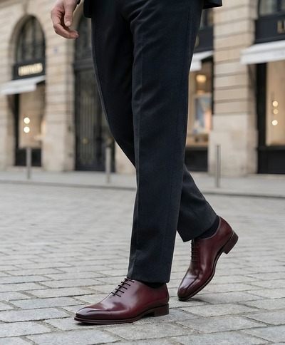 Crafted Leather Mens Designer Classic Luxury Wholecut Burgundy Patina Leather Dress Lace up Shoes