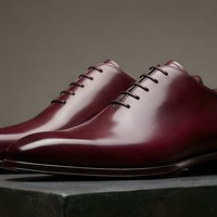 Crafted Leather Mens Designer Classic Luxury Wholecut Burgundy Patina Leather Dress Lace up Shoes - Thumbnail 1
