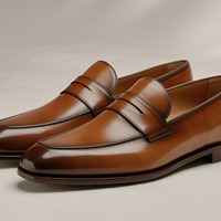 Crafted Leather Mens Classic Luxury Cognac Brown Leather Moccasin Loafers Shoes - Thumbnail 1