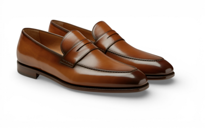 Crafted Leather Mens Classic Luxury Cognac Brown Leather Moccasin Loafers Shoes