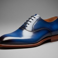 Crafted Leather Mens Classic Luxury Blue Black Shaded Leather Oxford Lace up Shoes - Thumbnail 1