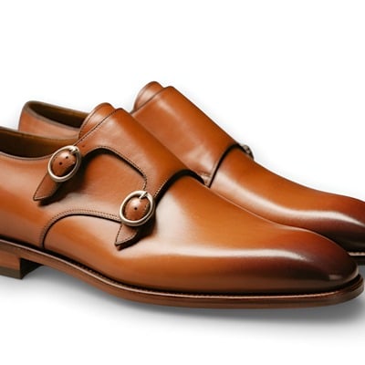 Crafted leather mens classic brown leather monk strap shoes