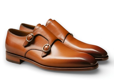 Crafted Leather Mens Classic Brown Leather Monk Strap Shoes