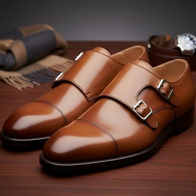 Crafted leather mens classic brown leather monk strap shoes