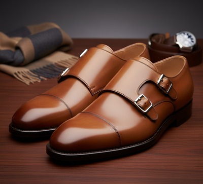 Crafted Leather Mens Classic Brown Leather Monk Strap Shoes