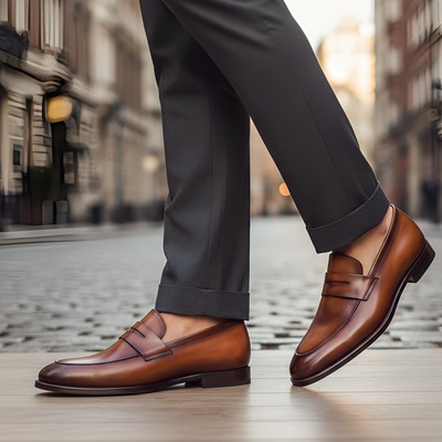 Crafted leather mens classic brown leather moccasin loaders dress shoes