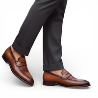 Crafted Leather Mens Classic Brown Leather Moccasin Loaders Dress Shoes - Thumbnail 1