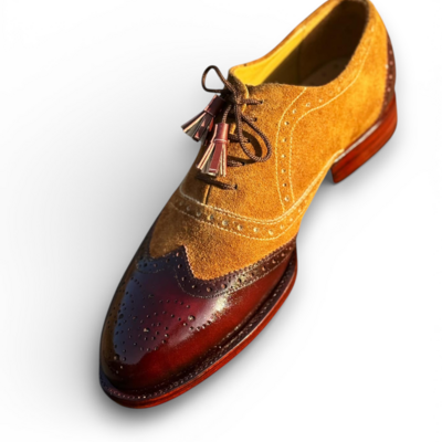 Handmade men red brown suede leather oxford dress shoes