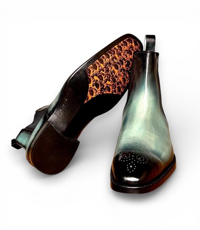 Handmade Men Cyan Green Patina Leather Chelsea Dress Ankle Boot