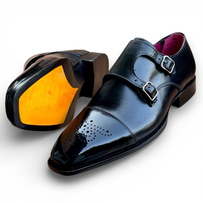 Handmade men black calf leather dress shoes