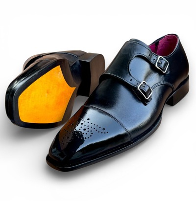 Handmade Men Black Calf Leather Dress Shoes