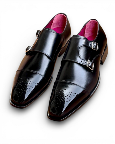 Handmade Men Black Patina Leather Dress Shoes