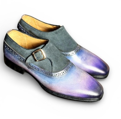 Handmade Men Purple Patina Suede Leather Dress Shoes