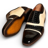 Crafted Leather Handmade Men Black White Leather Dress Shoes - Thumbnail 1