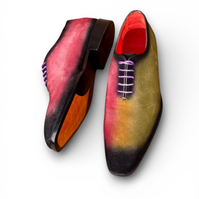 Crafted leather handmade men multi color suede leather oxford dress shoes
