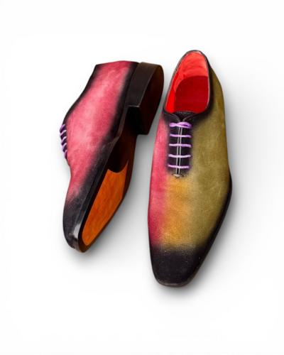 Crafted Leather Handmade Men Multi Color Suede Leather Oxford Dress Shoes