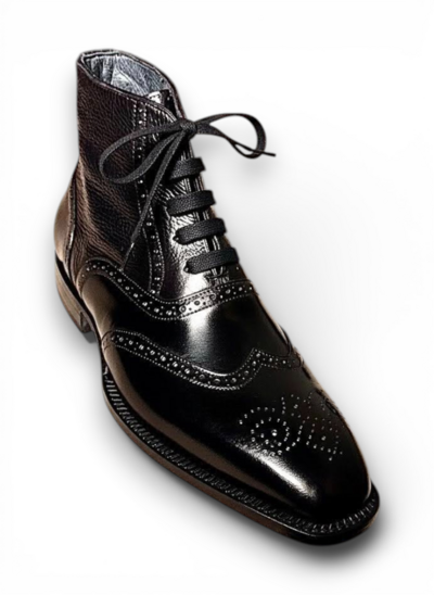 Crafted Leather Mens Classic Black Calf Leather Ankle High Lace up Balmoral Boot