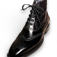 Crafted Leather Mens Classic Black Calf Leather Ankle High Lace up Balmoral Boot - Thumbnail 1