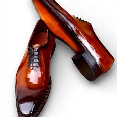 Crafted leather handmade brown patina leather oxford lace up dress shoes