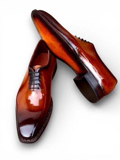 Crafted Leather Handmade Brown Patina Leather Oxford Lace up Dress Shoes