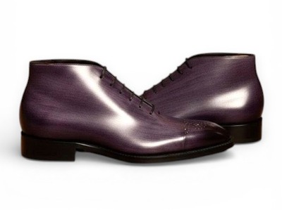 Crafted Leather Handmade Purple Patina Leather Chukka Dress Boot