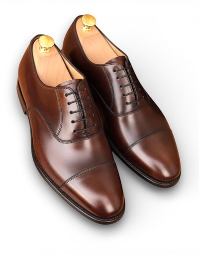 Crafted Leather Handmade Classic Brown Patina Leather Dress Shoes 