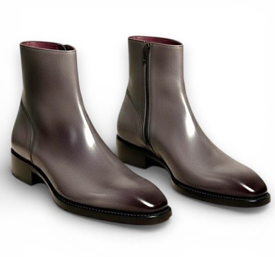 Crafted Leather Handmade Men's Gray Leather Jodhpur Boot