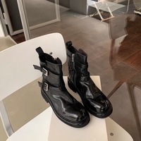 Top-layer cowhide ankle boots soft upper shoes belt buckle washed and creased texture - Thumbnail 7