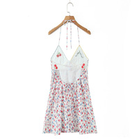 V-neck, sexy, floral print, spaghetti strap dress/tank top with A-line short skirt. - Thumbnail 5