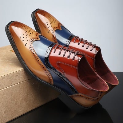 Men's pointed toe lace-up casual shoes 3 colors