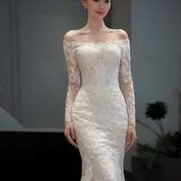 Off Shouder Wedding Dress,tulle Bridal Dress,white Wedding Dress,elegant Long Sleeve Wedding Dress,1778 - Thumbnail 2