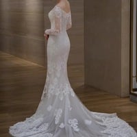 Off Shouder Wedding Dress,tulle Bridal Dress,white Wedding Dress,elegant Long Sleeve Wedding Dress,1778 - Thumbnail 1