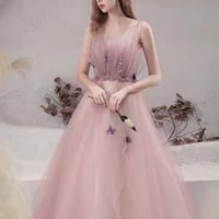 Fairy Prom Dress, Dream Bridesmaid Dress, Pink Spaghetti Strap Party Dress,1780 - Thumbnail 1