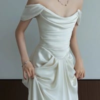 Off Shoulder Bridal Dress, Satin Wedding Dress ,sexy Mermaid Dress,1781 - Thumbnail 1
