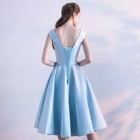 O-neck Bridesmaid Dress Formal Party Dress Cute Blue Homecoming Dress,1782 - Thumbnail 1
