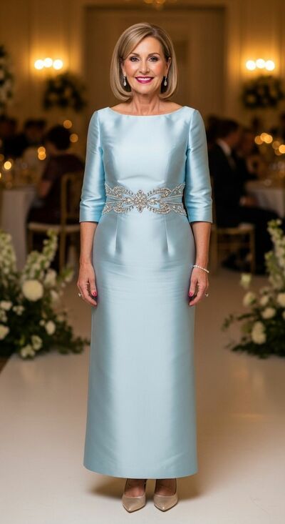 Plus Size Light Blue Satin Mother of Bride/Groom Dress Evening Formal Gowns 