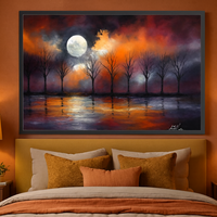 Celestial Echoes - Bare Trees Under Fiery Moonrise - Thumbnail 3