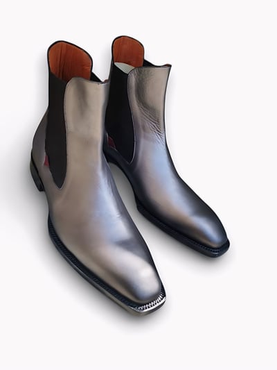 Crfted Leather Handmade Men Classic Dress Shoes Gray Calf Leather Chelsea Boot