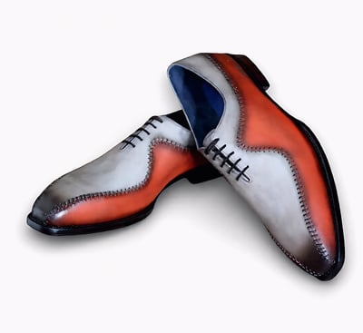 Crafted Leather Designer Handmade Gray Brown Patina Lace up Dress Formal Shoes For Men