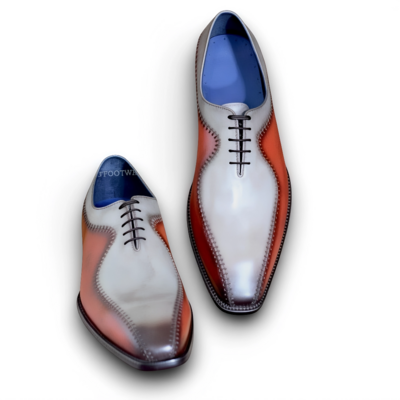 Crafted leather handmade men gray brown leather dress shoes - Thumbnail 4