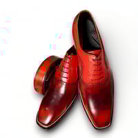 Crafted Leather Classic Handmade Men Burgundy Patina Leather Oxford Lace up Dress Shoes with Matching Belt - Thumbnail 1