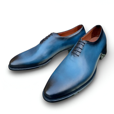 Crafted leather classic handmade men blue leather lace up dress shoes  - Thumbnail 4