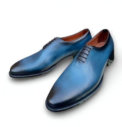 Crafted Leather Classic Handmade Men Blue Leather Lace up Dress Shoes 