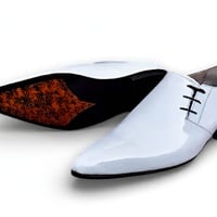 Crafted Leather Handmade Men White Patent Leather Pointed Toe Oxford Lace up Dress Shoes - Thumbnail 2