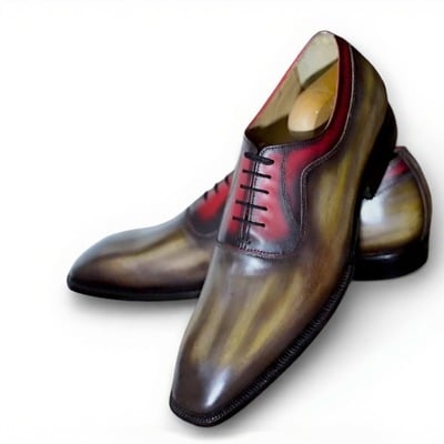 Crafted leather handmade luxury brown shaded patina leather classic oxford dress shoes  - Thumbnail 3
