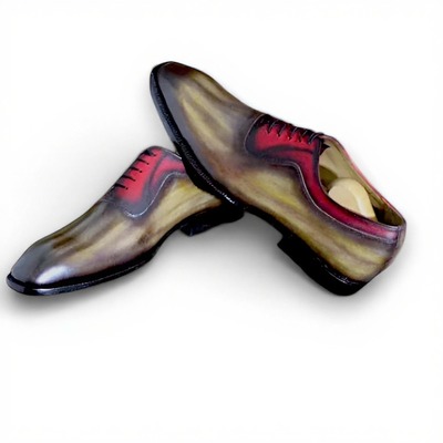 Crafted leather handmade men classic patina oxford lace up dress shoes 