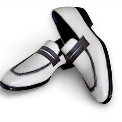 Crafted leather handmade white leather moccasin loafers dress shoes - Thumbnail 1