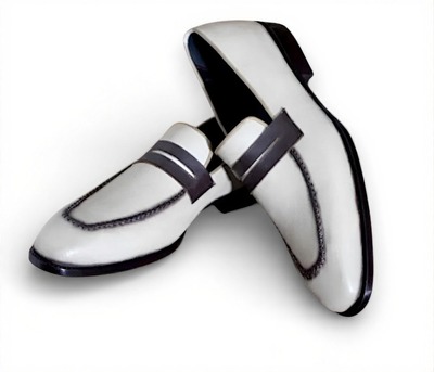 Crafted Leather Handmade White Leather Moccasin Loafers Dress Shoes